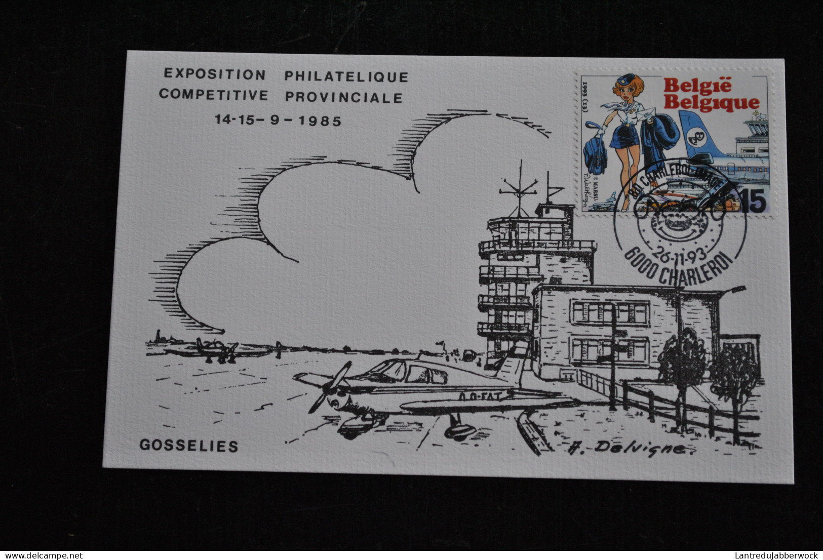 Carton D'Invitation Expo Philatélique 1985 + Timbre Natacha + Cachet 1993 Marsupilami Franquin Projet Privé Walthéry - Ansichtskarten