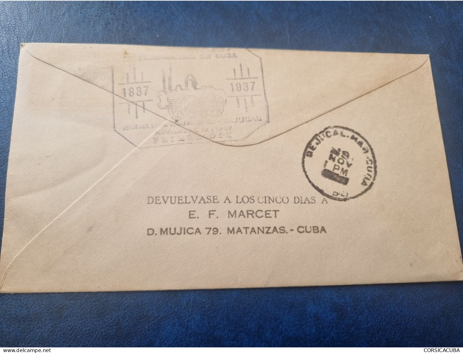 CUBA  PRIMER  DIA  1937   INTRODUCCION  DEL  FERROCARRIL  EN  CUBA  //  PARFAIT  ETAT  //  1er  CHOIX  // - FDC