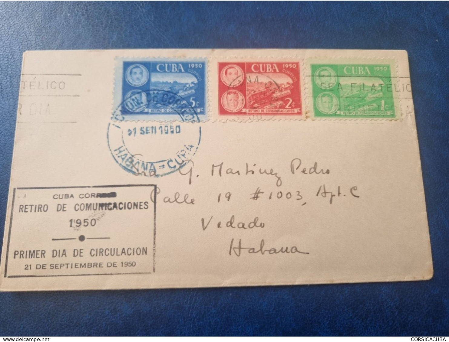 CUBA  PRIMER  DIA  1950   RETIRO  DE  COMUNICACIONES  //  PARFAIT  ETAT  //  1er  CHOIX  // - FDC