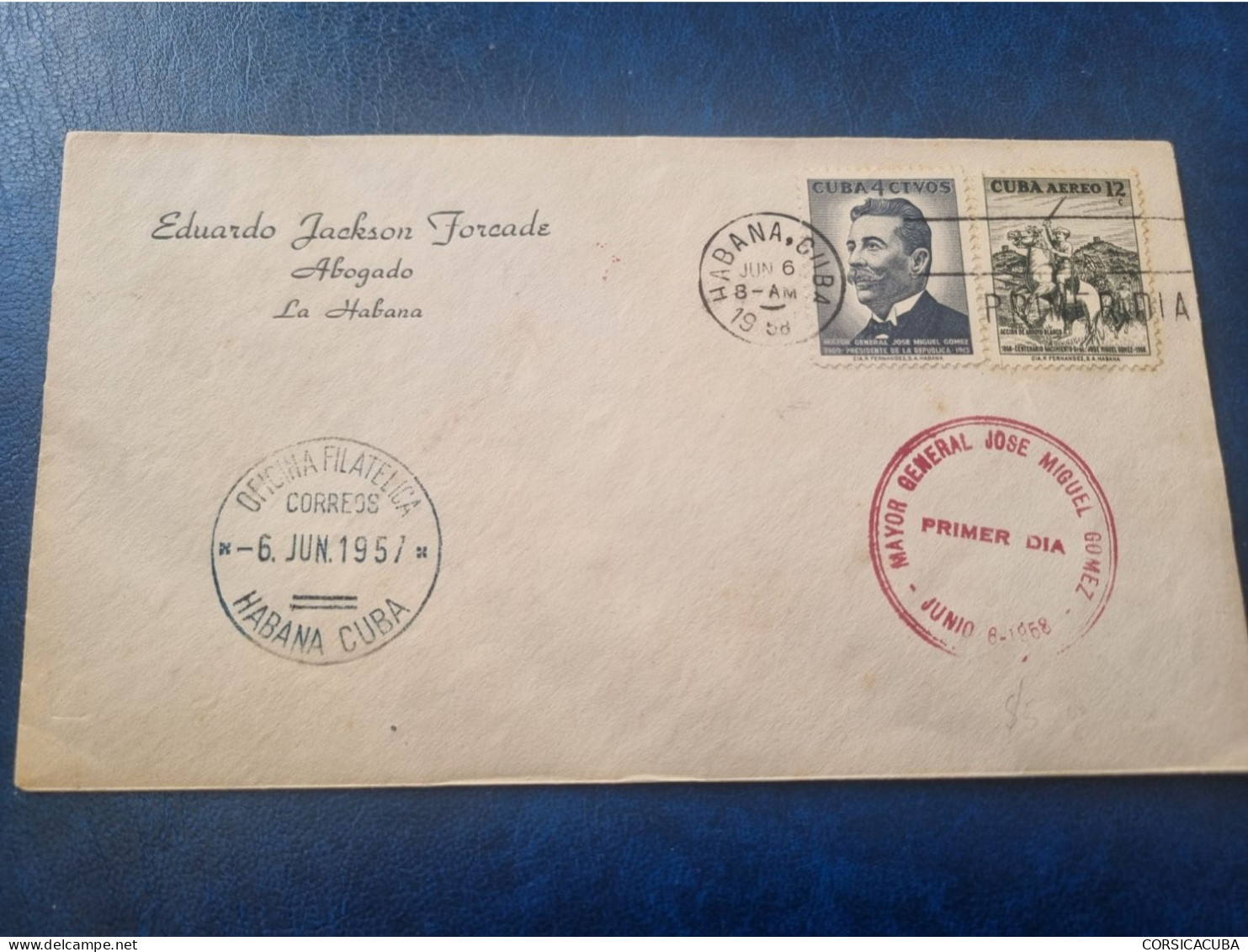 CUBA  PRIMER  DIA  1958   JOSE  MIGUEL  GOMEZ  //  PARFAIT  ETAT  //  1er  CHOIX  // - FDC