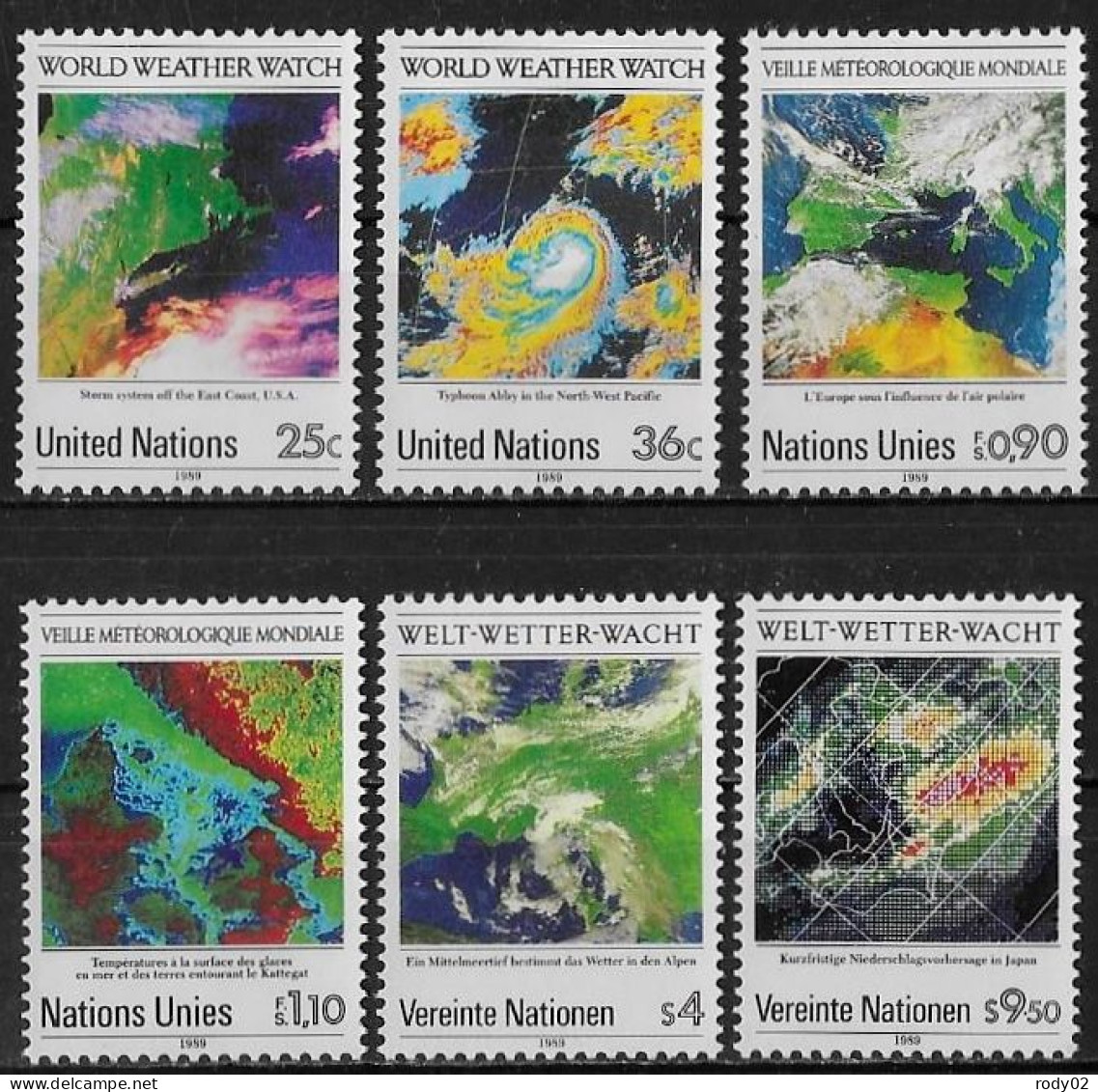 NATIONS-UNIES - VEILLE METEOROLOGIQUE MONDIALE - 6 VALEURS - NEUF** MNH - Climate & Meteorology