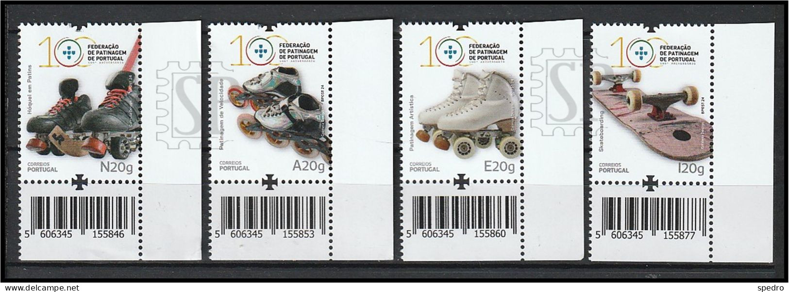 Portugal 2024 100 Anos Federação De Patinagem Skating Sports Sport Corner Sheet Bar Code Código Barras Desporto Skate - Unused Stamps