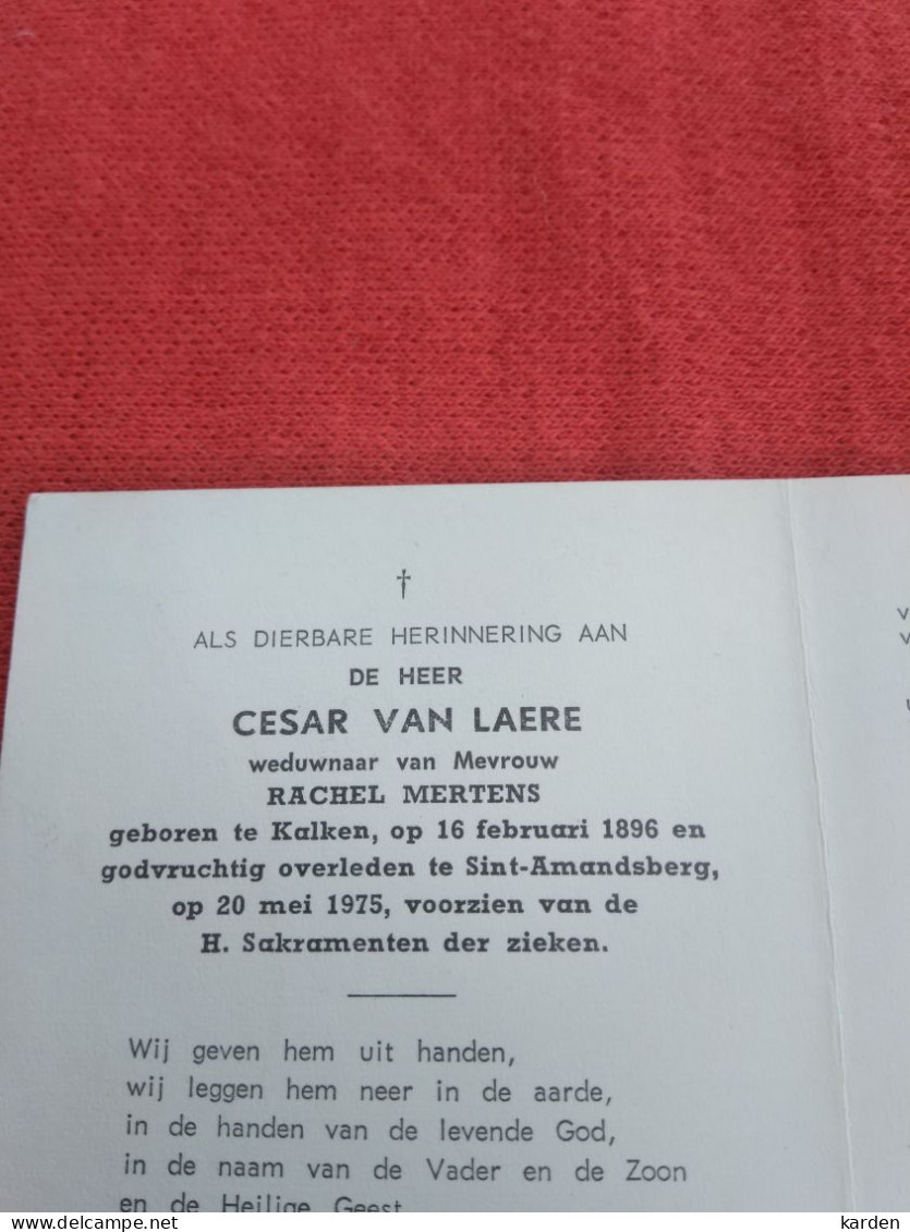 Doodsprentje Cesar Van Laere / Kalken 18/2/1896 Sint Amandsberg 20/5/1975 ( Rachel Mertens ) - Religion &  Esoterik