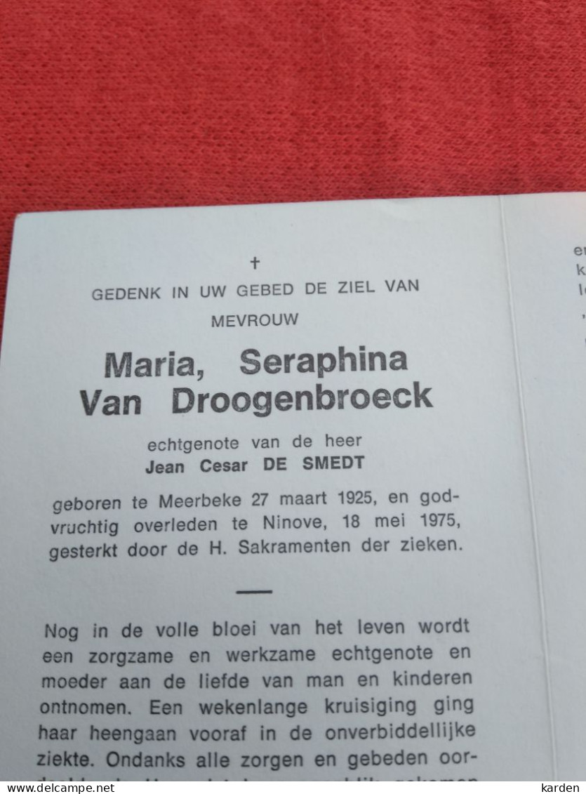 Doodsprentje Maria Seraphina Van Droogenbroeck / Meerbeke 27/3/1925 Ninove 18/5/1975 ( Jean Cesar De Smedt ) - Religion &  Esoterik