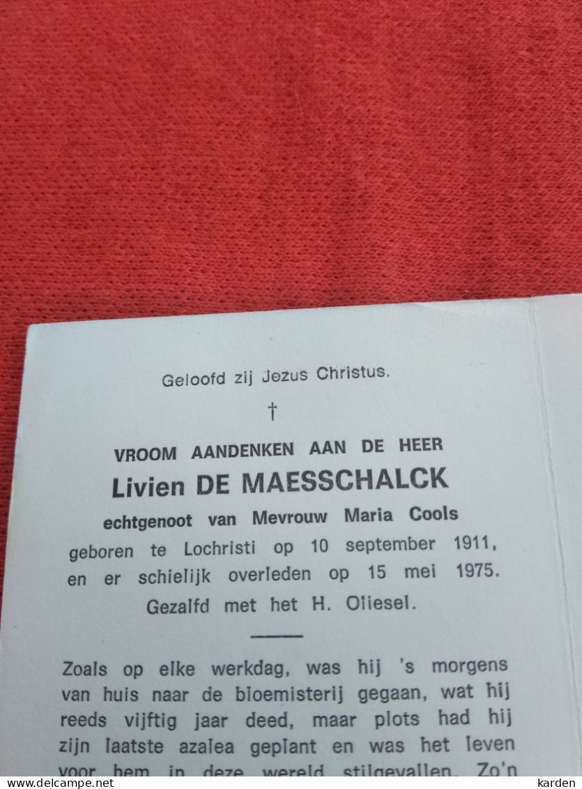 Doodsprentje Livien De Maesschalck / Lochristi 10/9/1911 - 15/5/1975 ( Maria Cools ) - Religion &  Esoterik