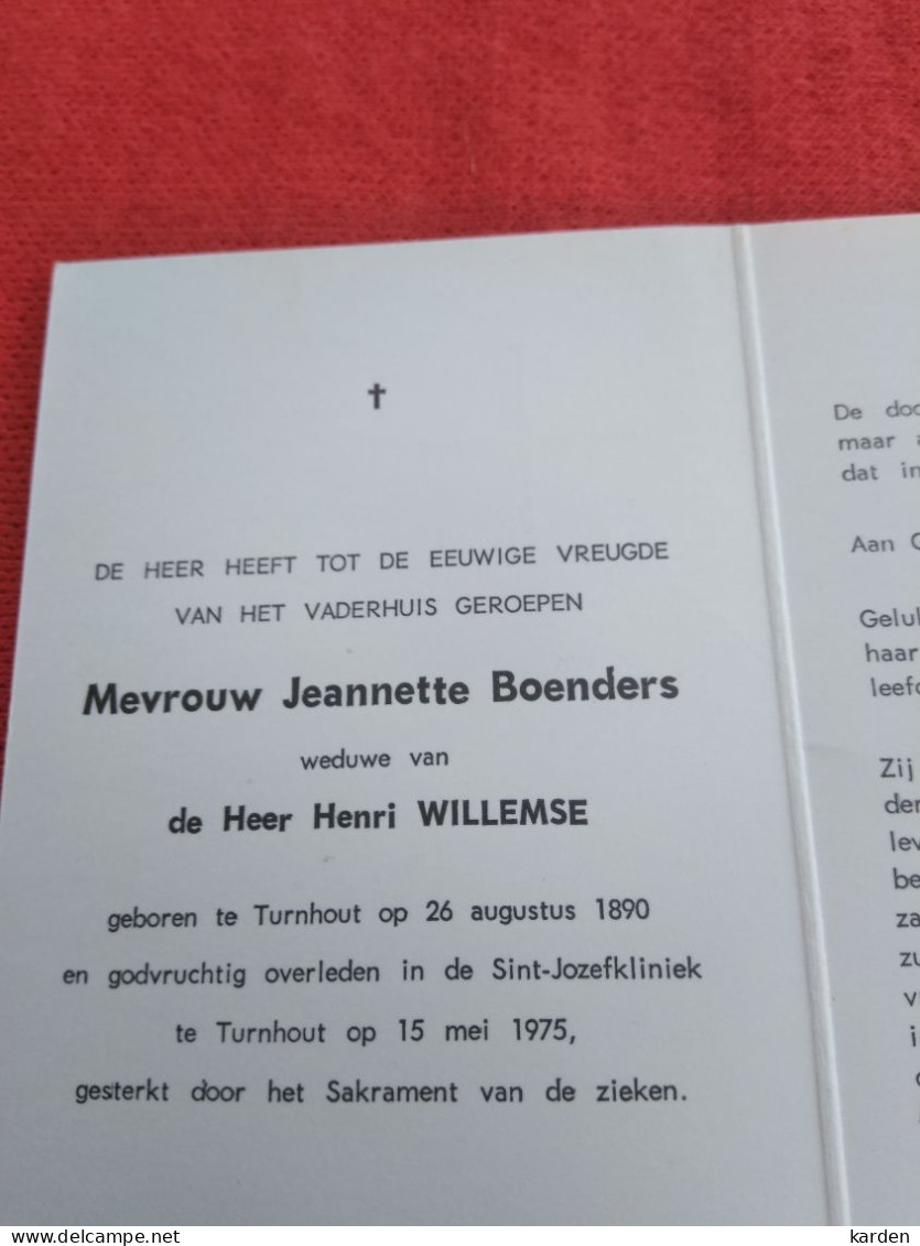 Doodsprentje Jeanette Boenders / Turnhout 26/8/1890 Turnhout 15/5/1975 ( Henri Willemse ) - Religion &  Esoterik
