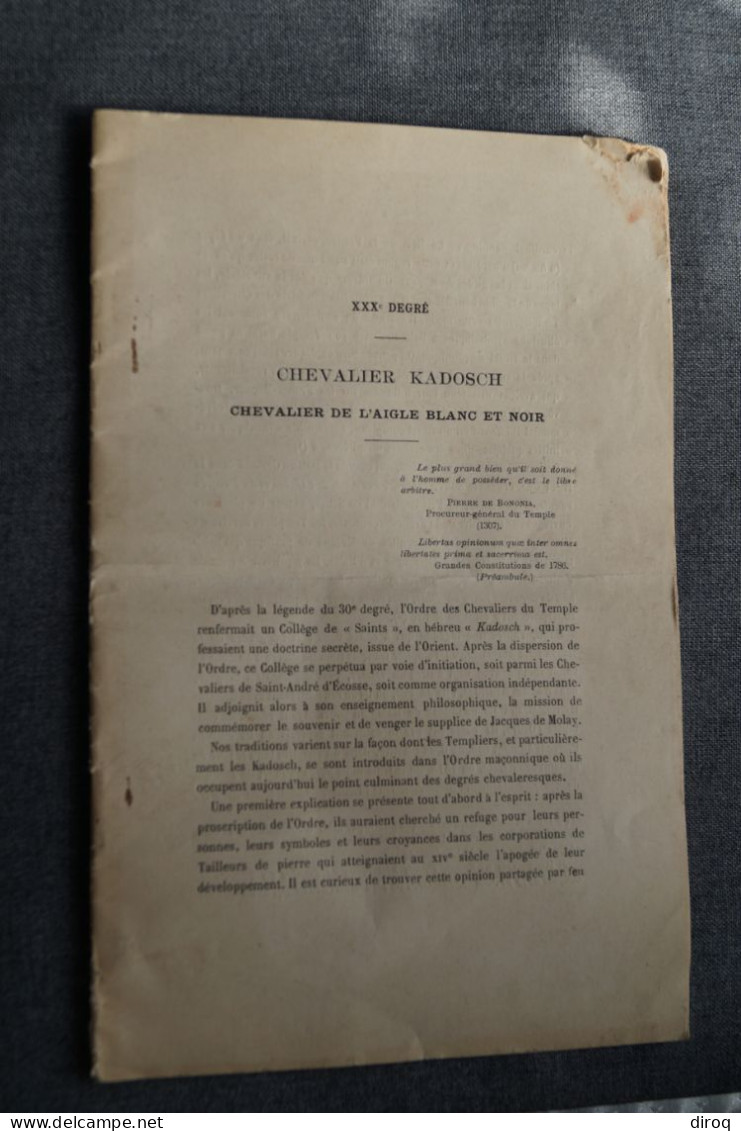 Franc-Maçonnerie,instructions,Chevalier Kadosch,18 Pages,22,5 Cm. Sur 14,5 Cm.,originale Pour Collection - Religión & Esoterismo