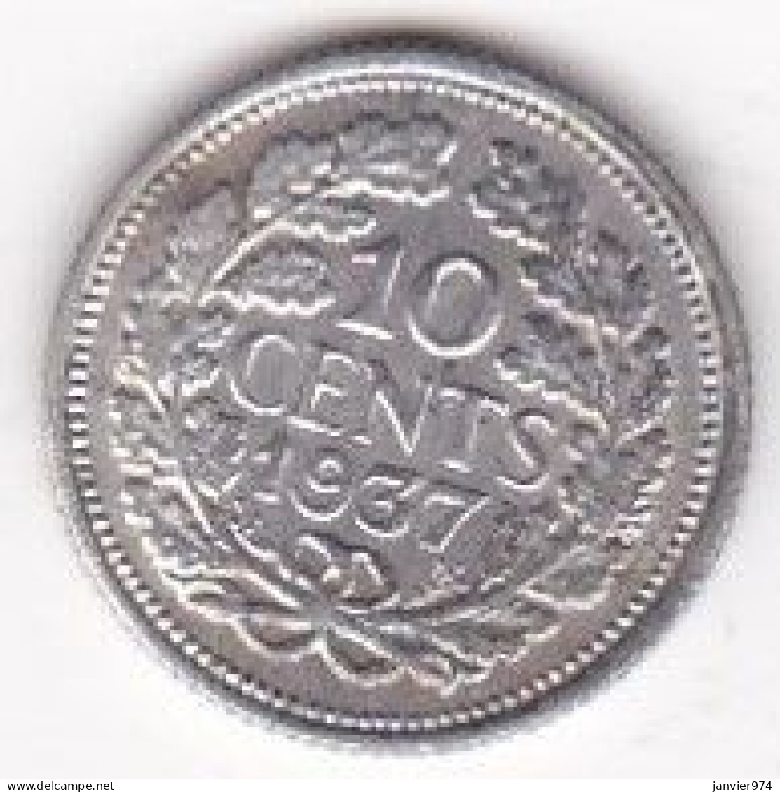 Pays Bas 10 Cents 1937 Wilhelmina, En Argent , KM# 163 - 10 Centavos