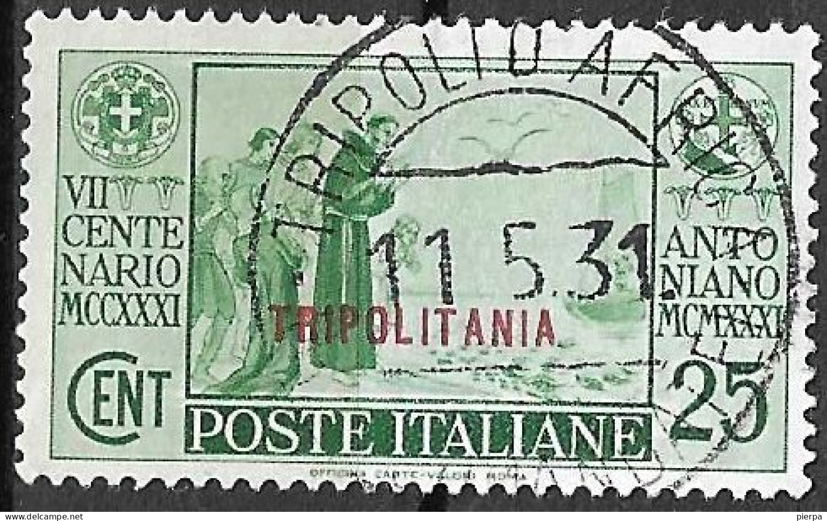 TRIPOLITANIA - 1931 - S. ANTONIO - C. 25 - USATO (YVERT 119 - MICHEL 152 - SS 88) - Tripolitaine