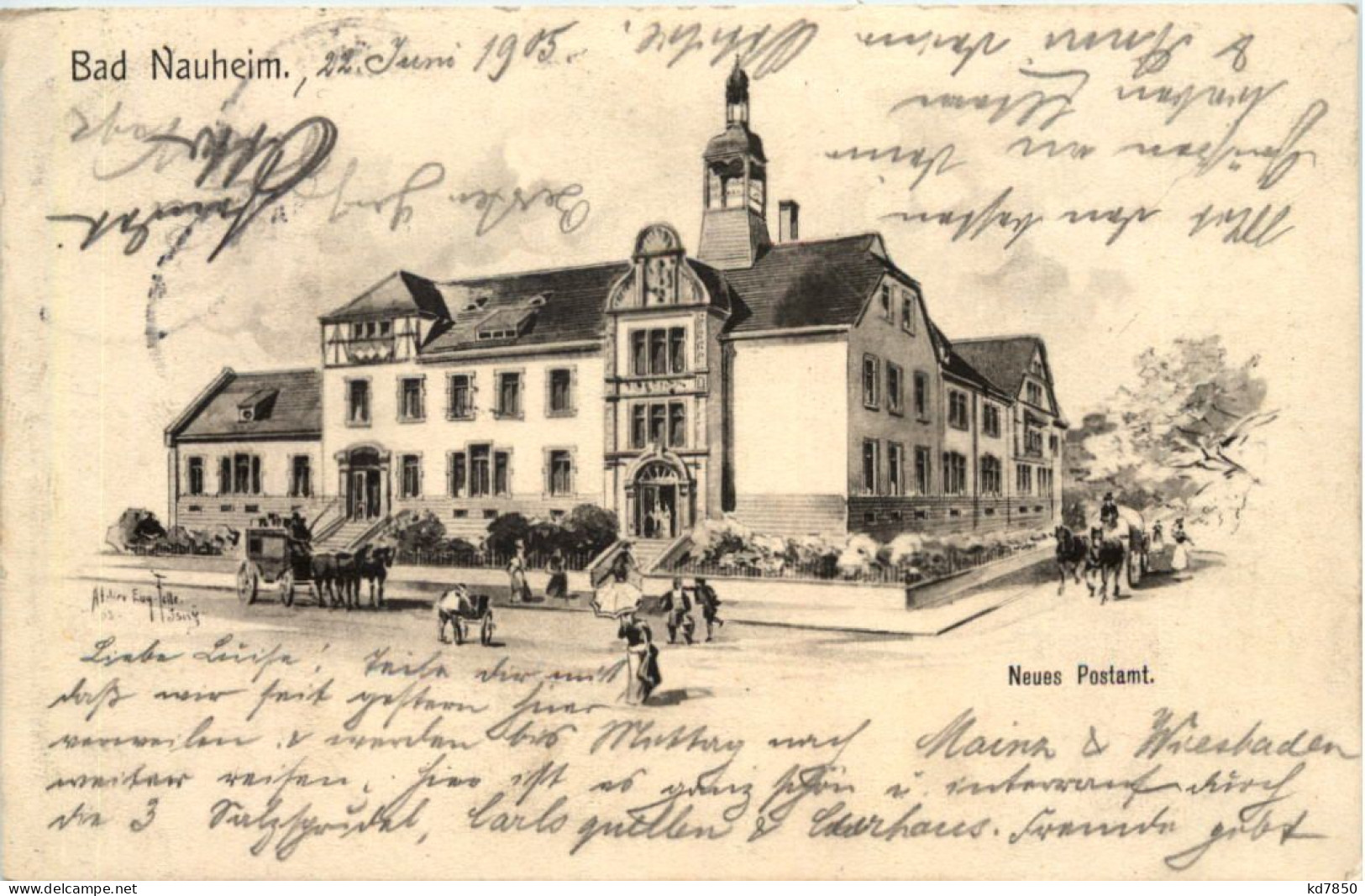 Bad Nauheim - Neues Postamt - Künstler-AK Eugen Felle - Bad Nauheim