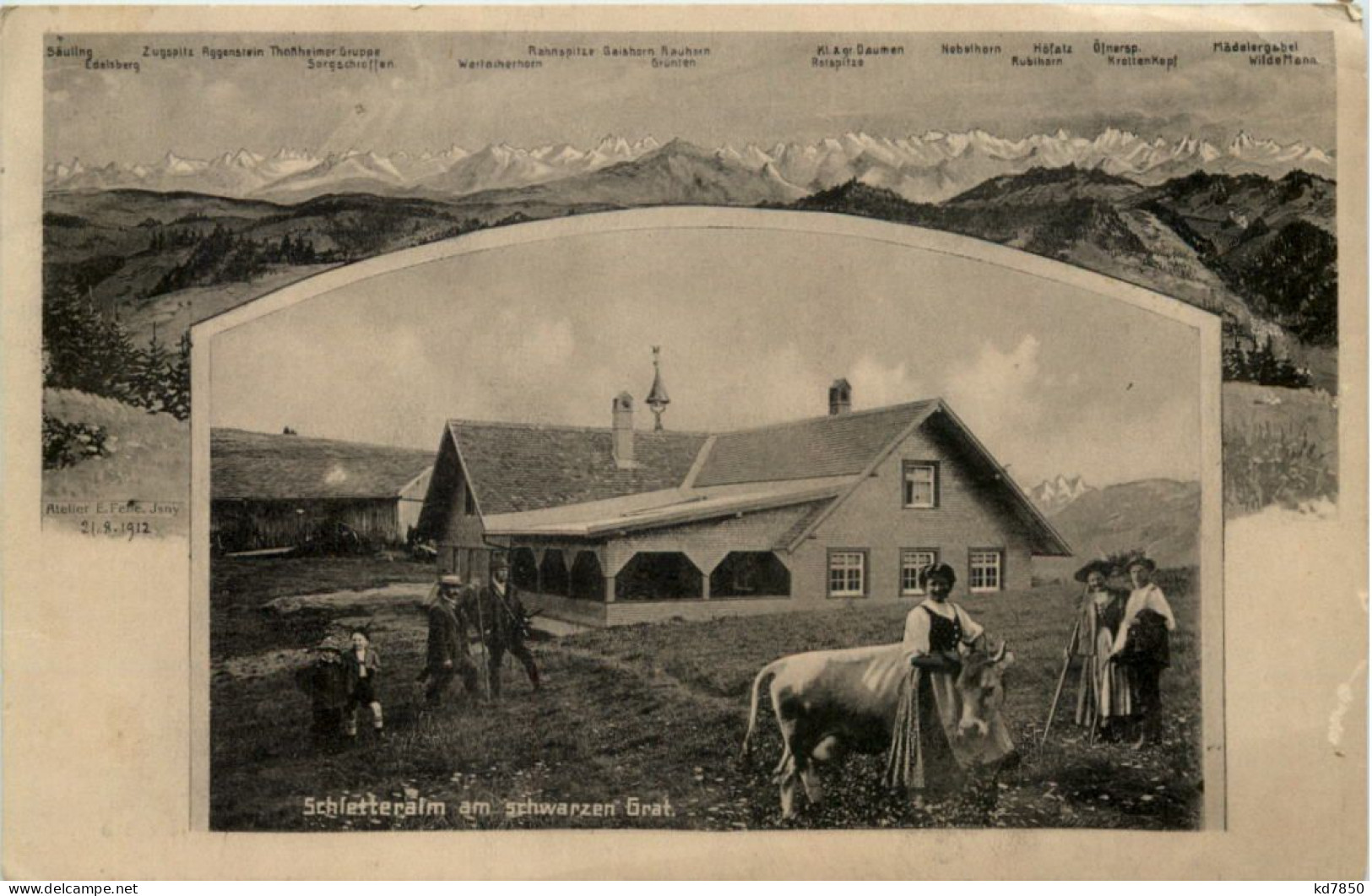 Schletteralm Am Schwarzen Grat - Künstler-AK Eugen Felle - Isny