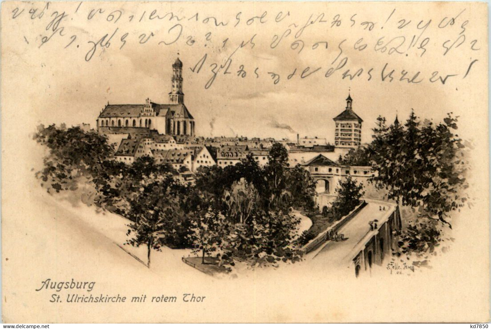 Augsburg - St. Ulrichskirche Mit Rotem Thor - Künstler-AK Eugen Felle - Augsburg