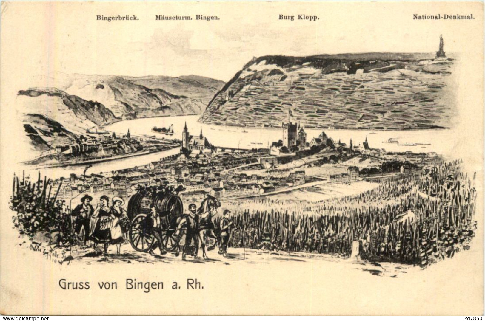 Gruss Aus Bingen - Künstler-AK Eugen Felle - Bingen