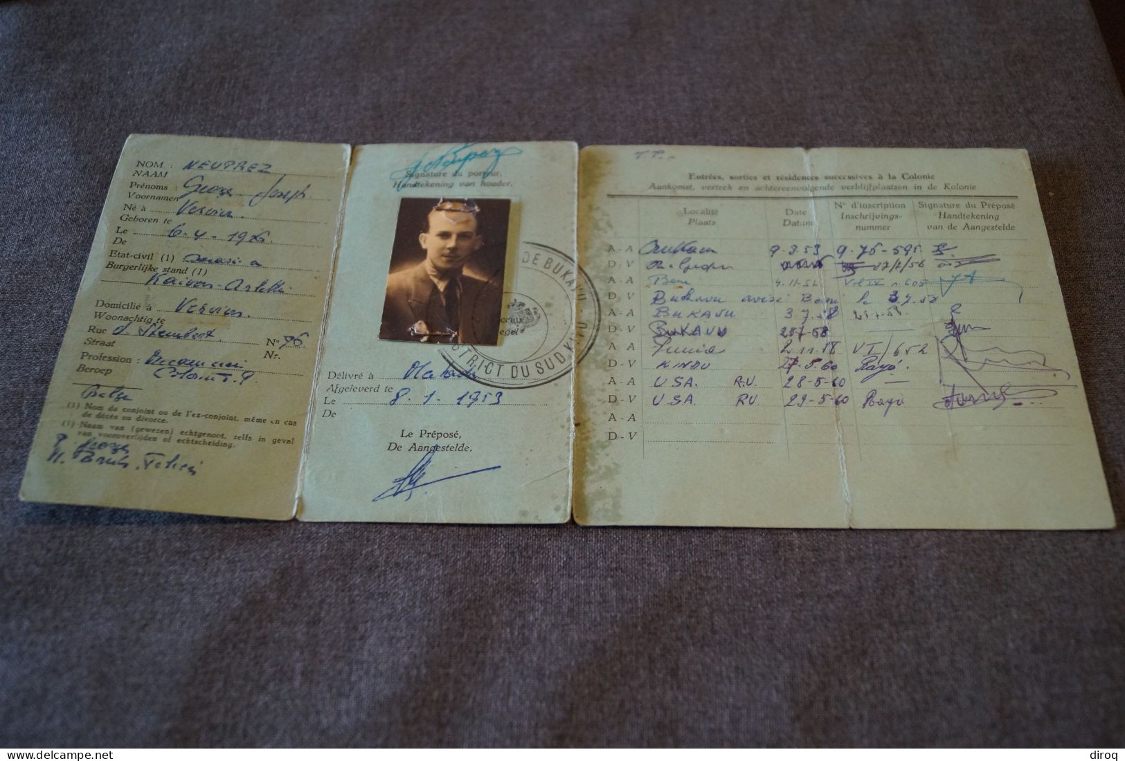 Congo Belge 1953,Province Du Kivu,Matadi,ancienne Attestation D'immatriculation,originale Pour Collection - Historische Dokumente