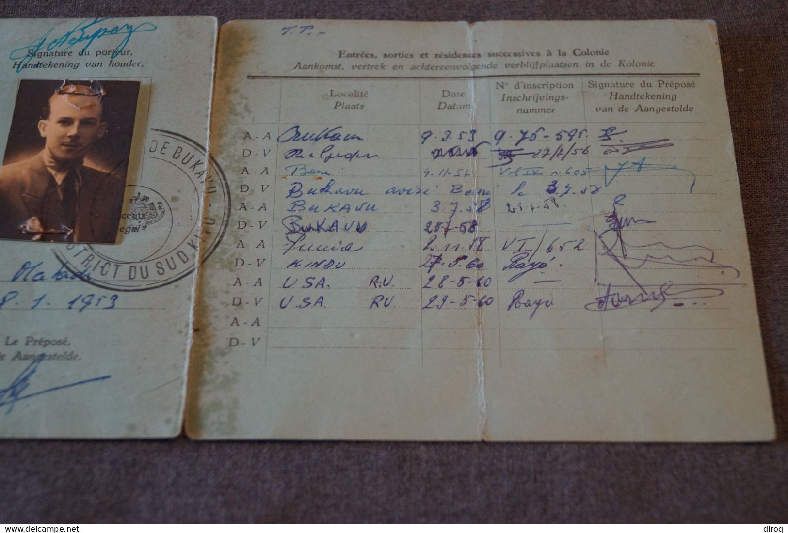 Congo Belge 1953,Province Du Kivu,Matadi,ancienne Attestation D'immatriculation,originale Pour Collection - Historical Documents