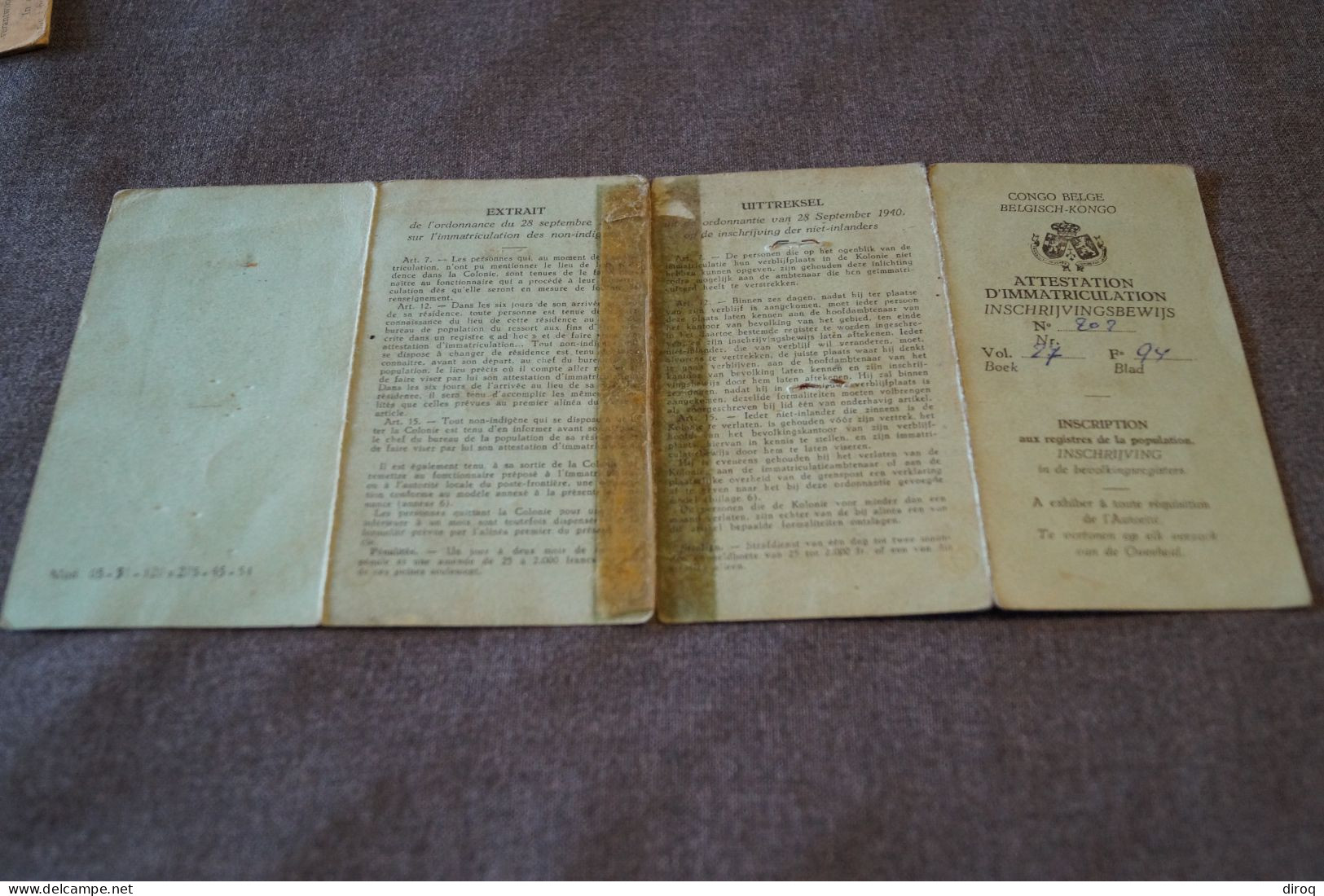 Congo Belge 1953,Province Du Kivu,Matadi,ancienne Attestation D'immatriculation,originale Pour Collection - Historische Documenten