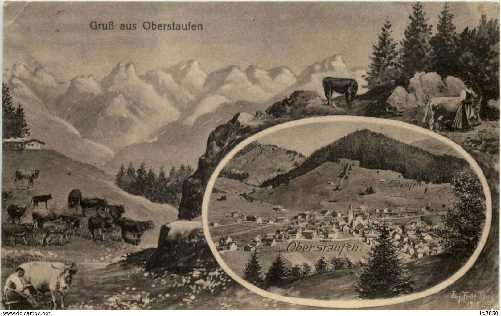 Gruss Aus Oberstaufen - Künstler-AK Eugen Felle - Oberstaufen