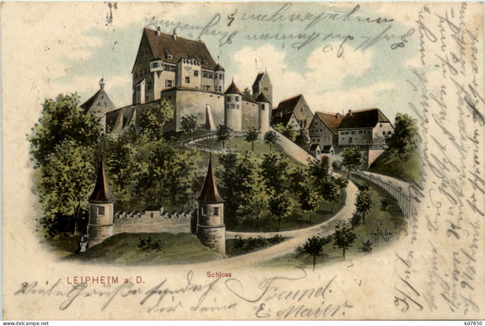 Leipheim - Schloss - Künstler-AK Eugen Felle - Guenzburg