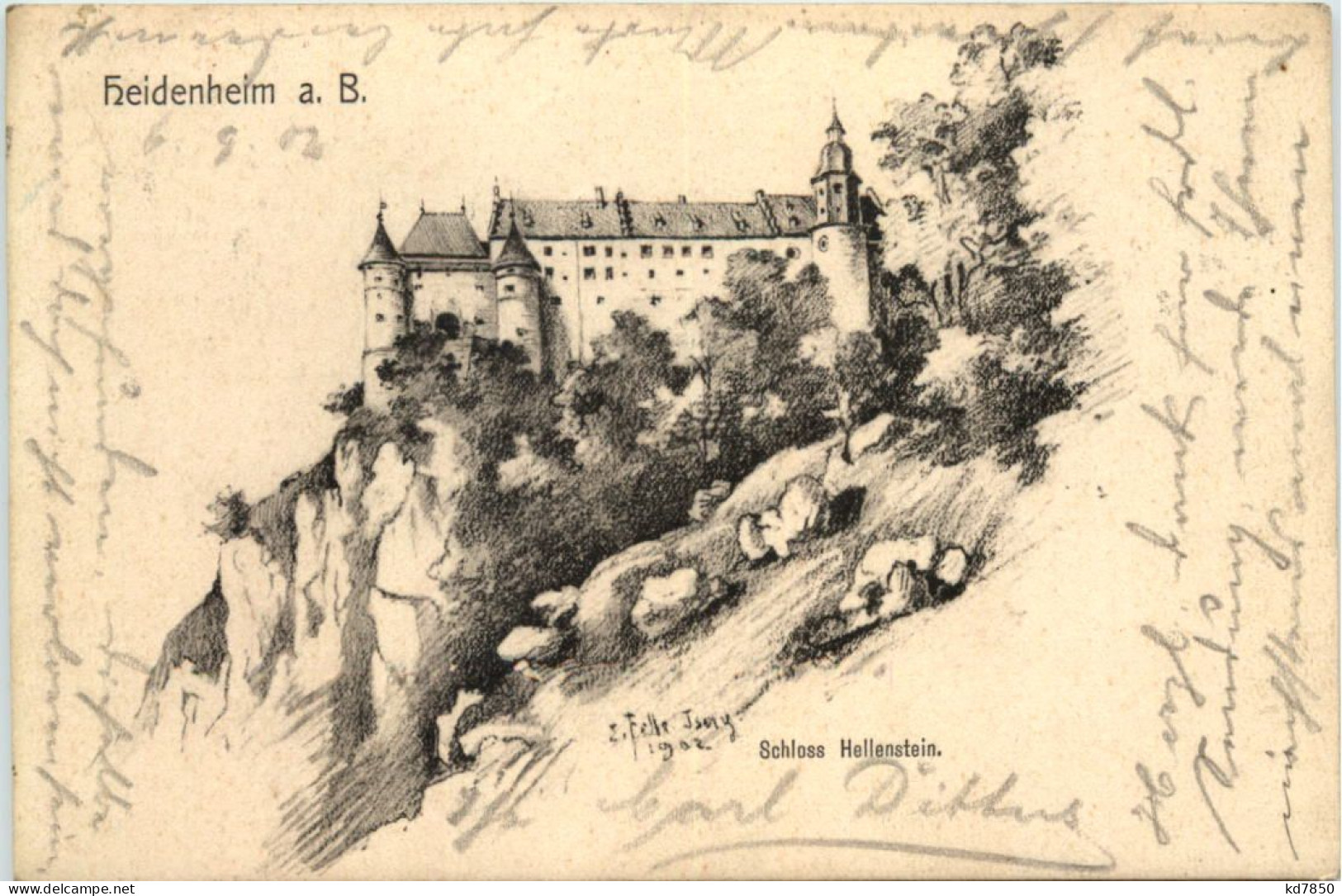 Heidenheim A. B. Schloss Hellenstein - Künstler-AK Eugen Felle - Heidenheim