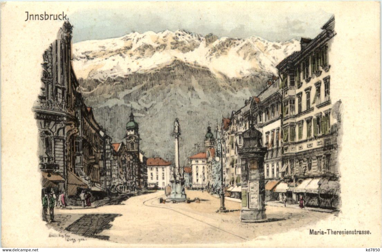 Innsbruck - MAria-Theresienstrasse - Künstler-AK Eugen Felle - Innsbruck