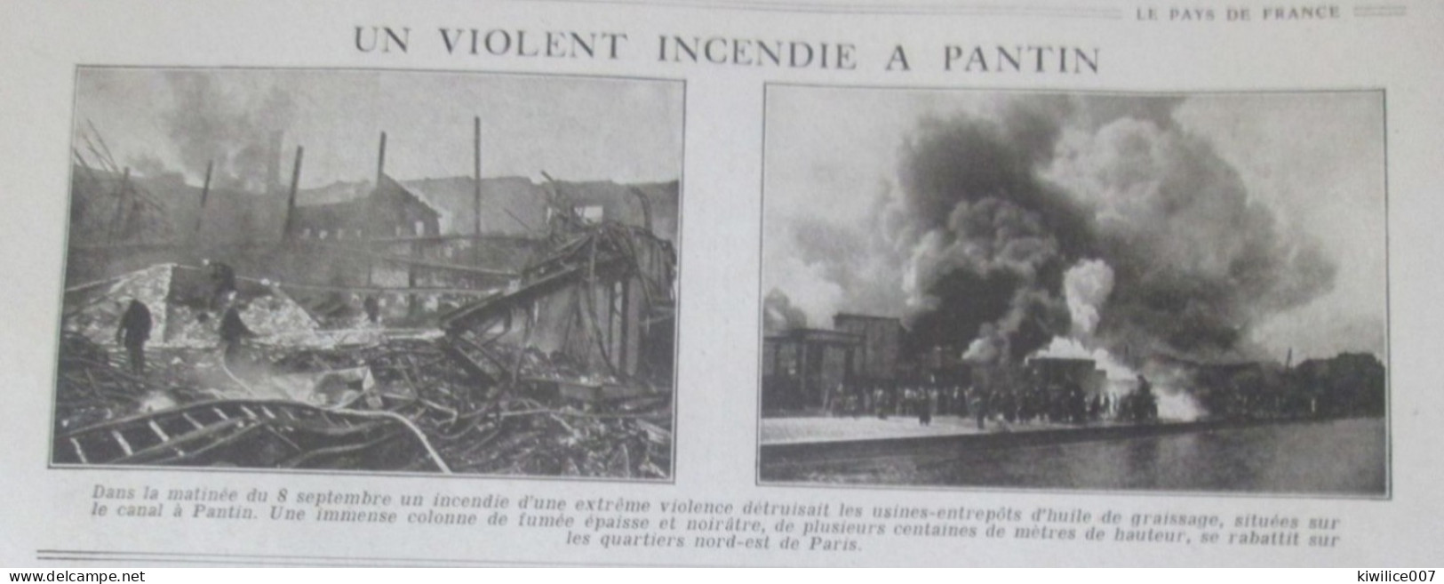 Guerre 14-18 Incendie à ¨PANTIN  Usine De Graissage - 1914-18