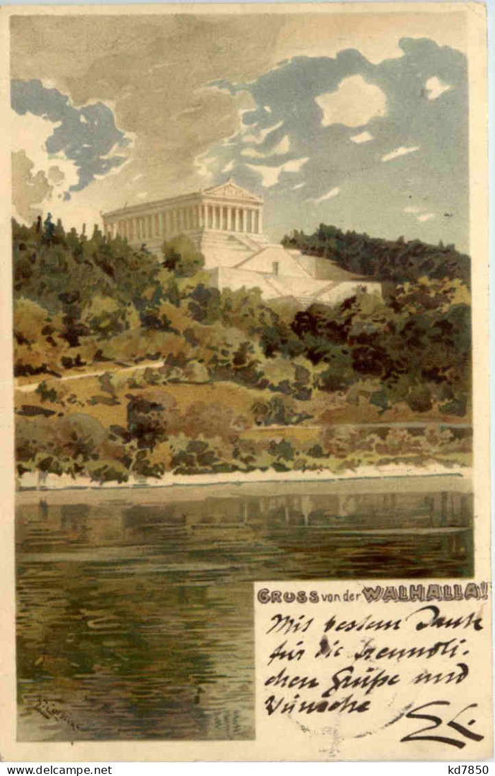 Gruss Von Der Walhalla Bei Regensburg - Litho - Regensburg