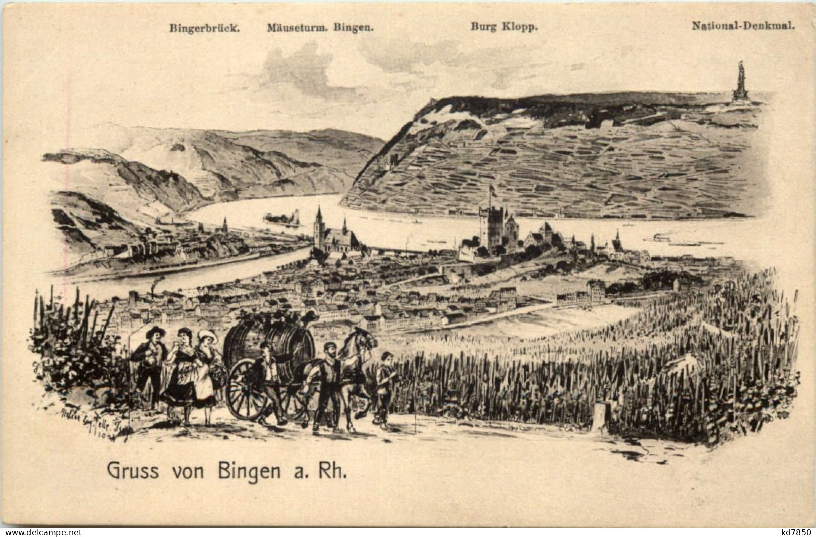 Gruss Aus Bingen - Künstler-AK Eugen Felle - Bingen