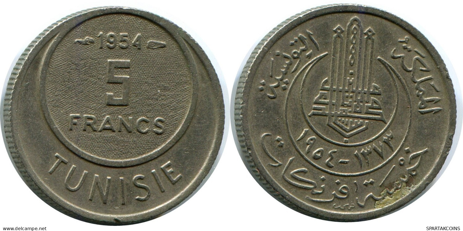5 FRANCS 1954 TUNESIEN TUNISIA Münze #AP449.D.A - Túnez