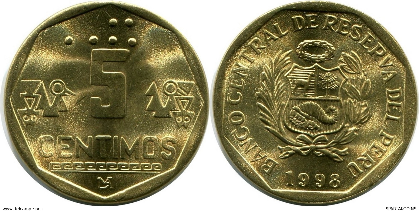 5 CENTIMOS 1998 PERU UNC Münze #M10043.D.A - Perú
