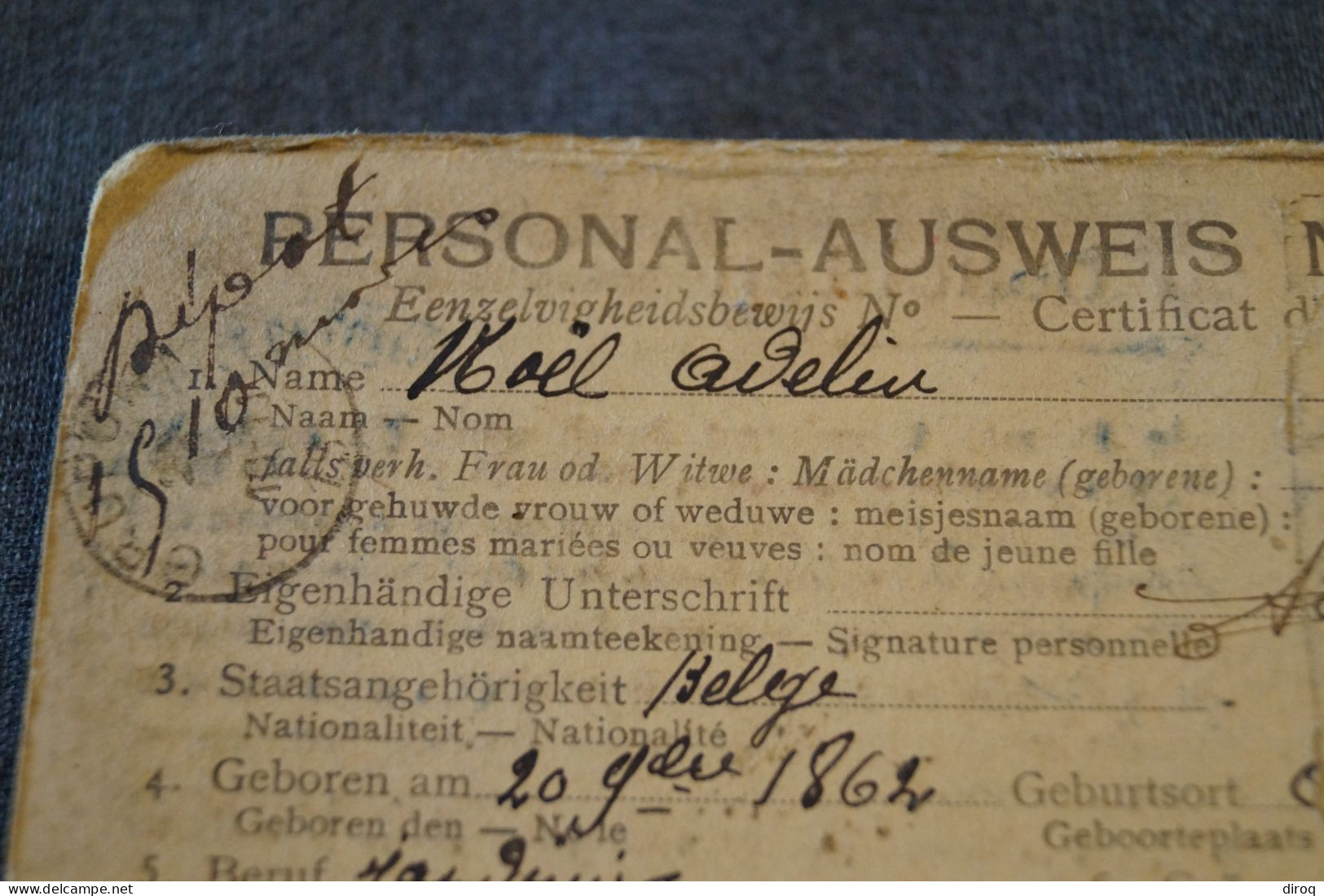 Ancienne Carte,Noël Adelain,certificat D'identité 1918 ? à Identifier, Pour Collection - Documents Historiques