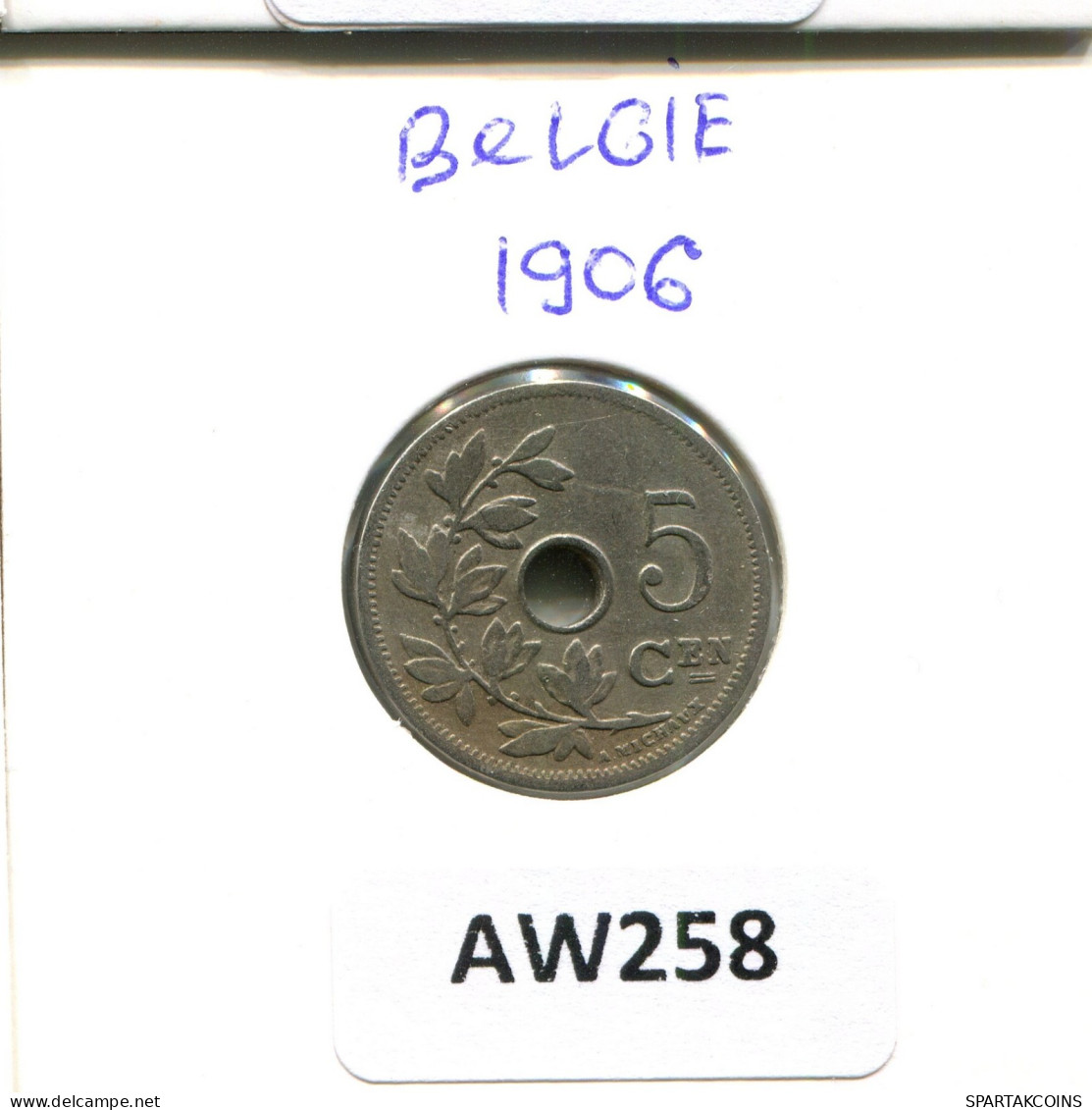 5 CENTIMES 1906 BELGIQUE BELGIUM Pièce #AW258.F.A - 5 Cents