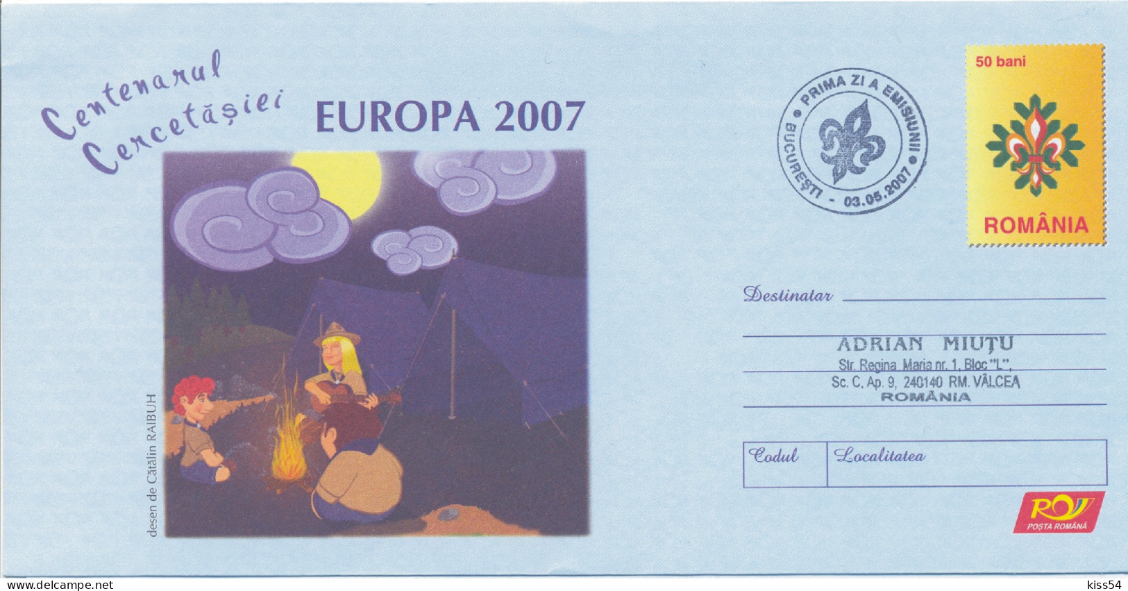 IP 2007 - 025a SCOUTS, 100 Years SCOUTING, Romania - Stationery + Special Cancellation - Used - 2007 - Lettres & Documents
