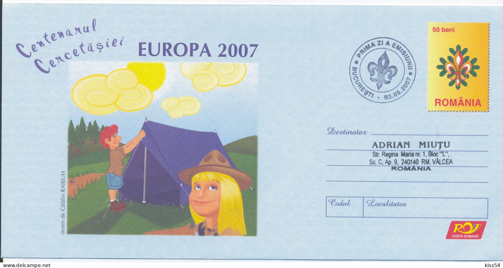 IP 2007 - 026a SCOUTS, Romania, 100 Years SCOUTING - Stationery + Special Cancellation - Used - 2007 - Briefe U. Dokumente