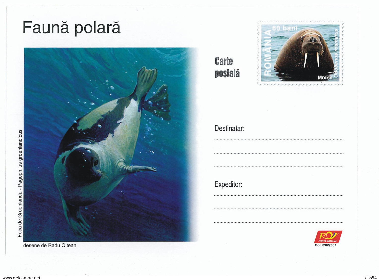 IP 2007 - 96 SEAL, PHOQUE & WALRUS, MORSE, Romania - Stationery - Unused - 2007 - Other & Unclassified