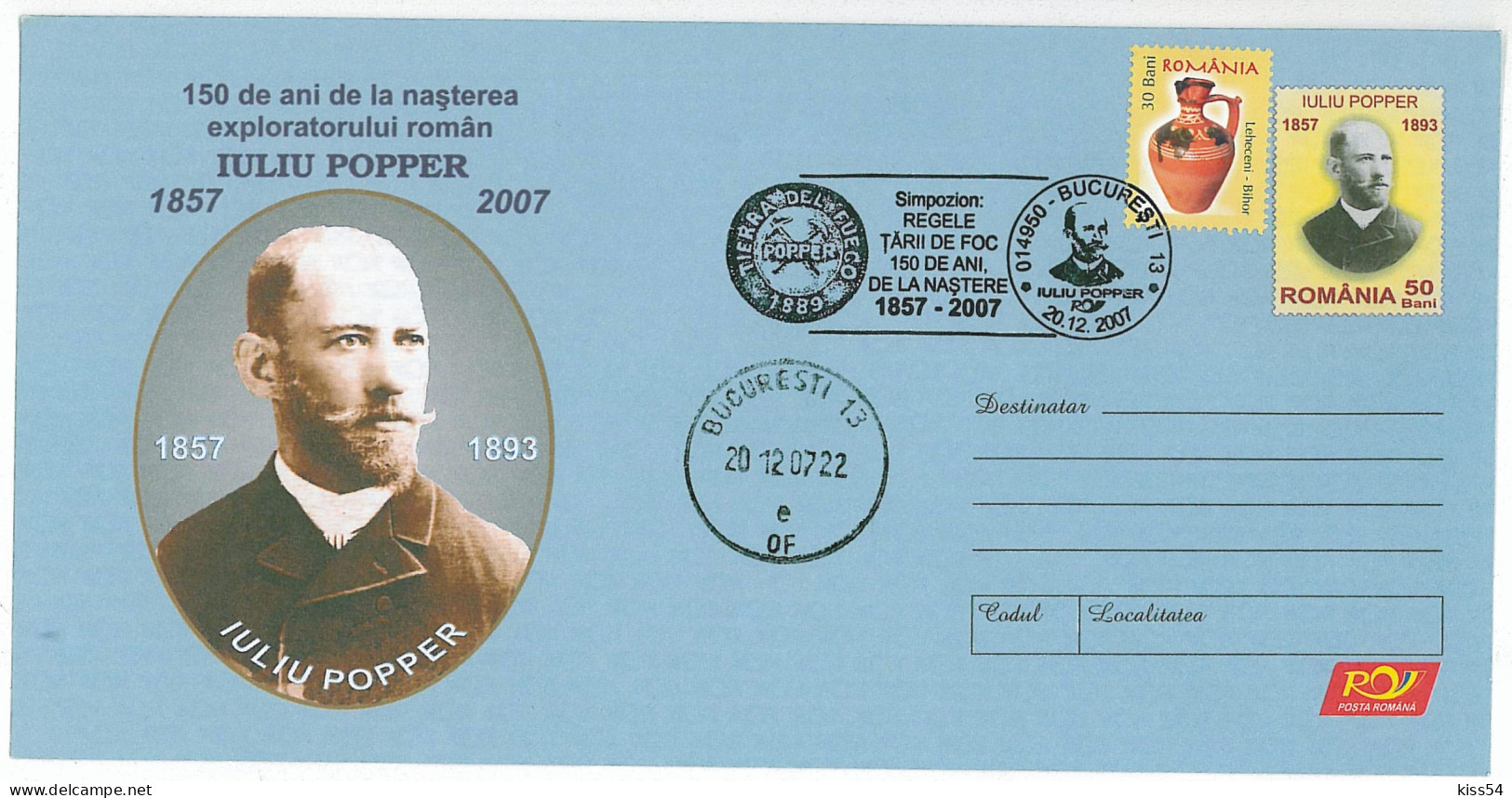IP 2007 - 046a Iuliu POPPER, Tara De Foc, Argentina, Romania - Stationery - Unused - 2007 - Polar Explorers & Famous People