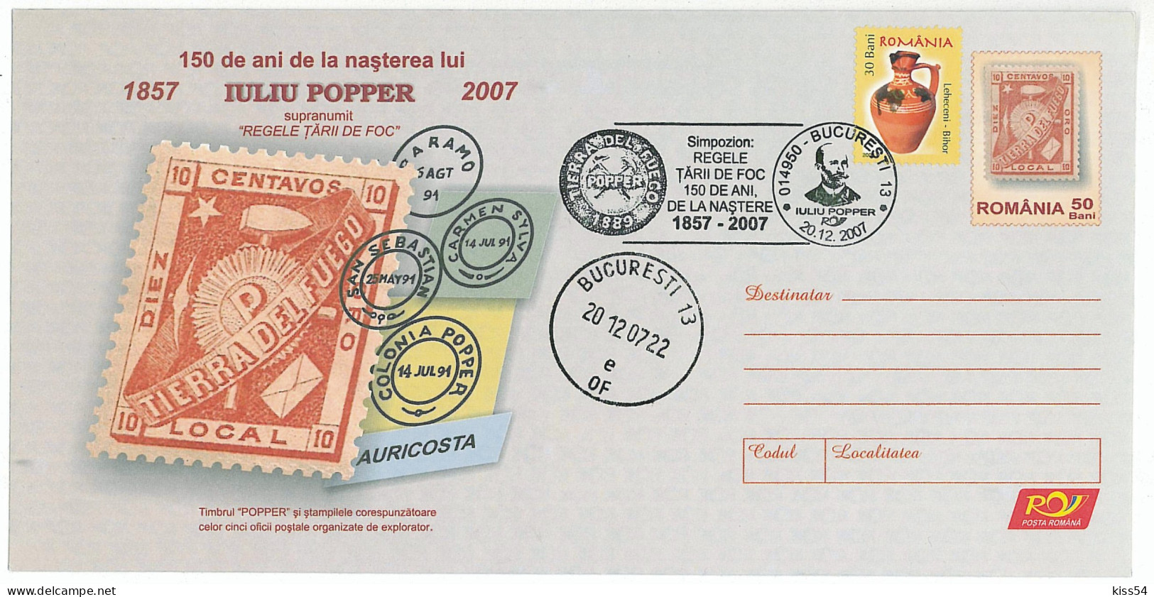 IP 2007 - 048a Iuliu POPPER, Tara De Foc, Argentina, Romania - Stationery - Unused - 2007 - Polarforscher & Promis