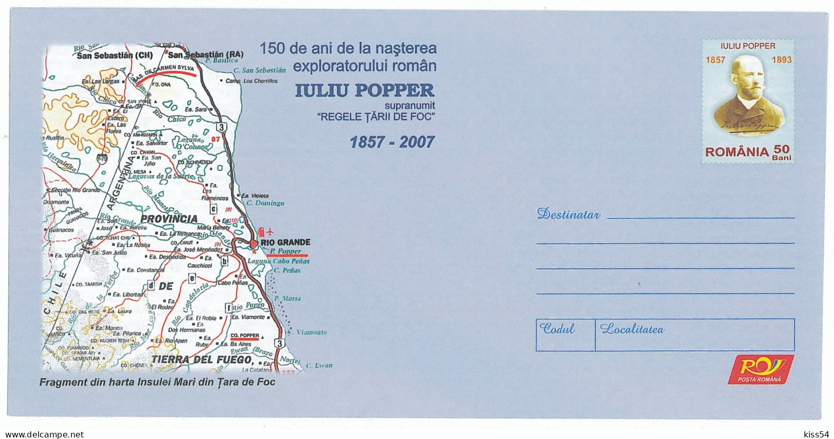 IP 2007 - 49 Iuliu POPPER, Tara De Foc, Argentina, Romania - Stationery - Unused - 2007 - Polar Explorers & Famous People