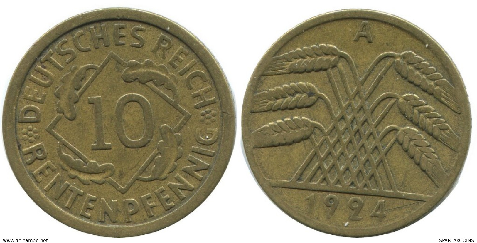 10 RENTENPFENNIG 1924 A ALLEMAGNE Pièce GERMANY #AD574.9.F.A - 10 Renten- & 10 Reichspfennig