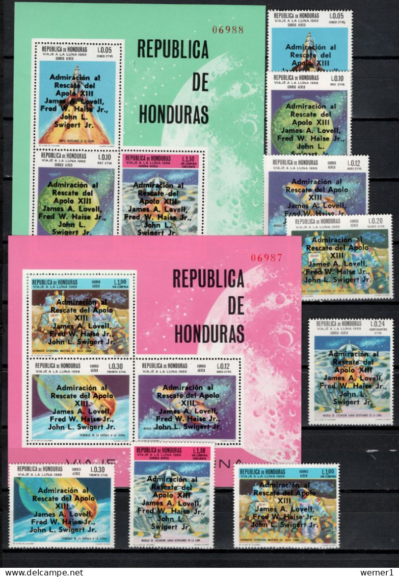 Honduras 1970 Space, Apollo 13 Set Of 8 + 2 S/s With Overprint MNH - América Del Norte