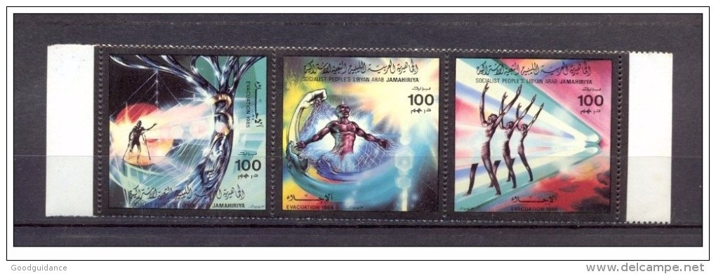 1985 &ndash; Libya- Evacuation Of Foreign Forces &ndash; Strip Of 3 Stamps- MNH** - Libya