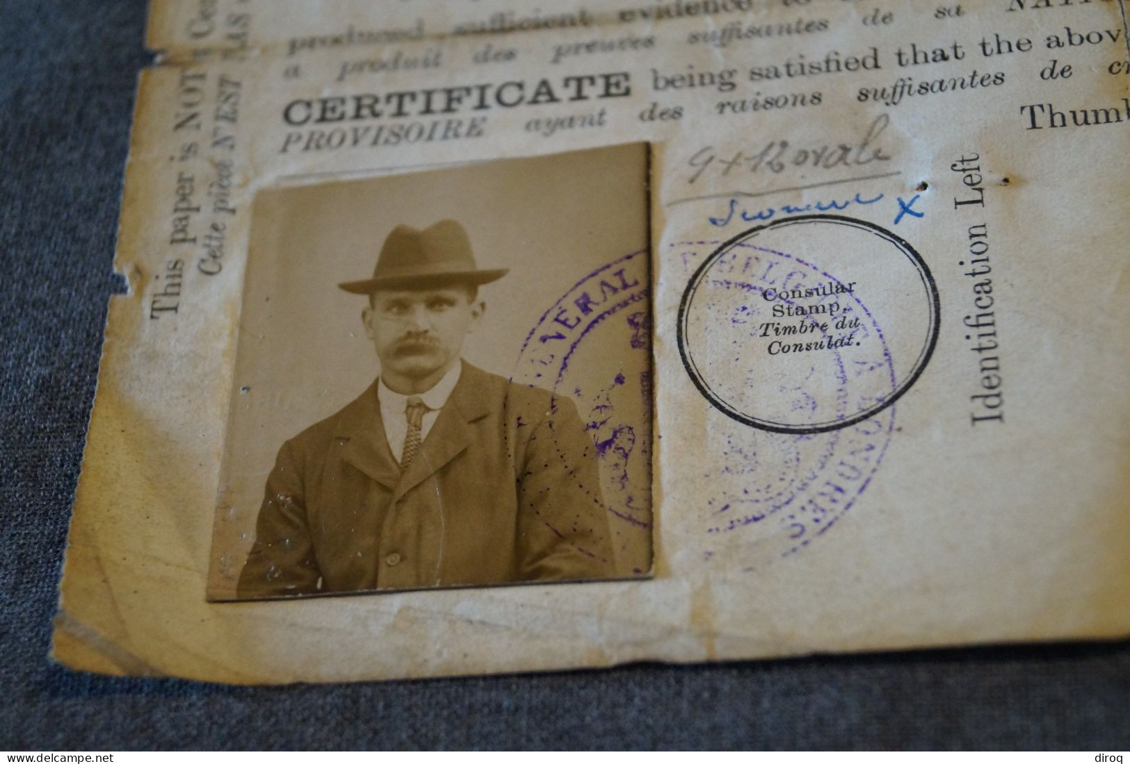 Ancienne Certificat De Nationalité Belge,London,Londre 1916,Blockx Louis, Pour Collection - 1914-18