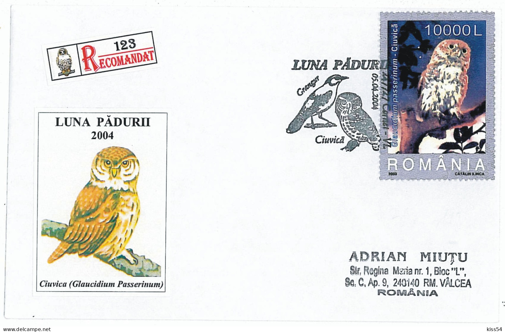 COV 19 - 368 OWL, Romania - Cover - Used - 2004 - Hiboux & Chouettes