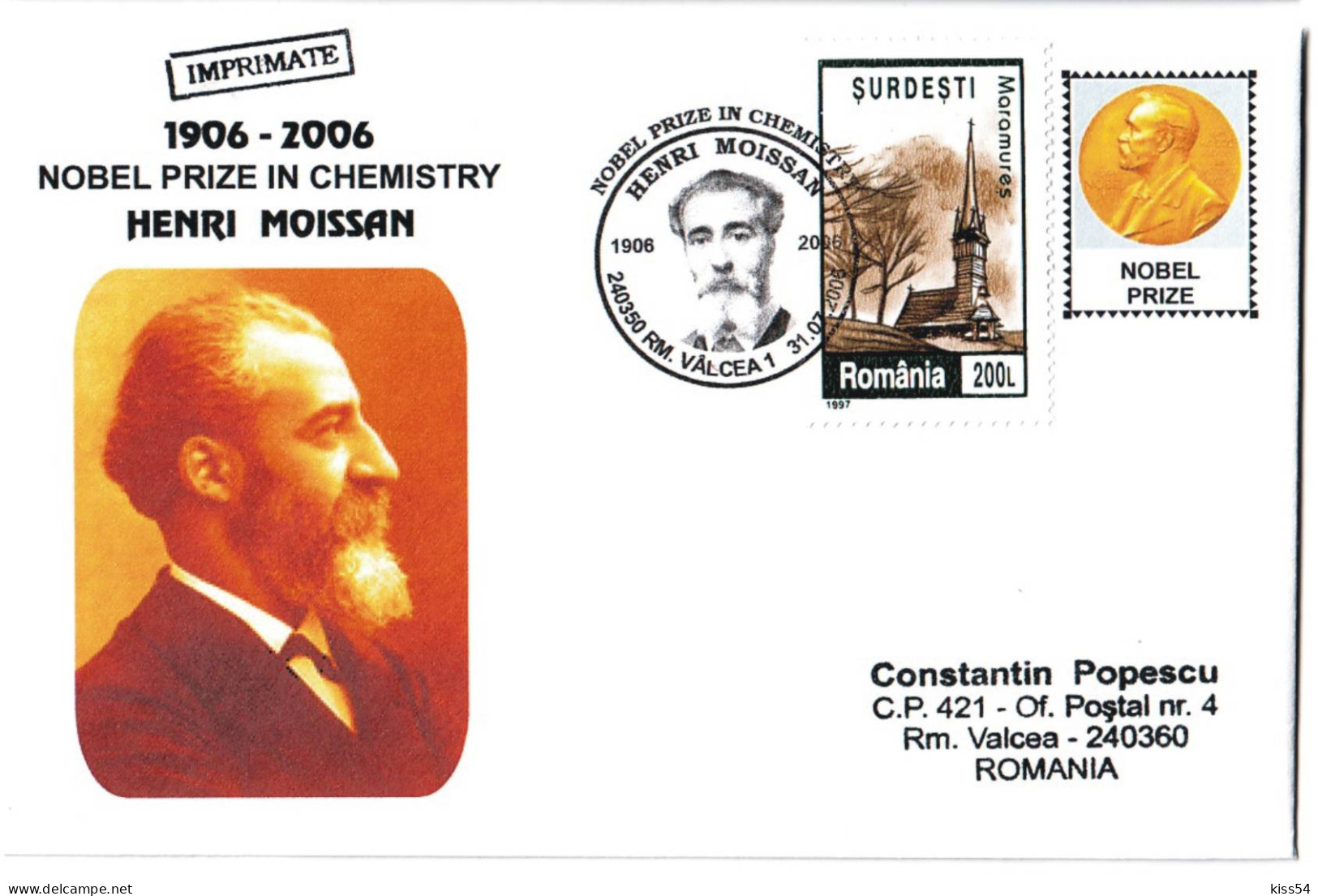 COV 19 - 407 HENRI MOISSAN, Nobel Prize In Chemistry, Romania - Cover - Used - 2006 - Nobelprijs