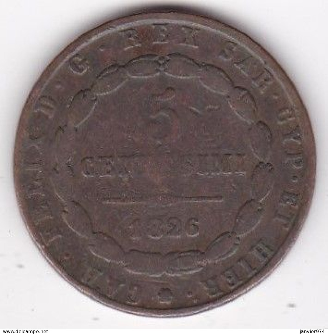 Sardaigne 5 Centesimi 1826 Tète Aigle Carlo Felice, En Cuivre - Piémont-Sardaigne-Savoie Italienne