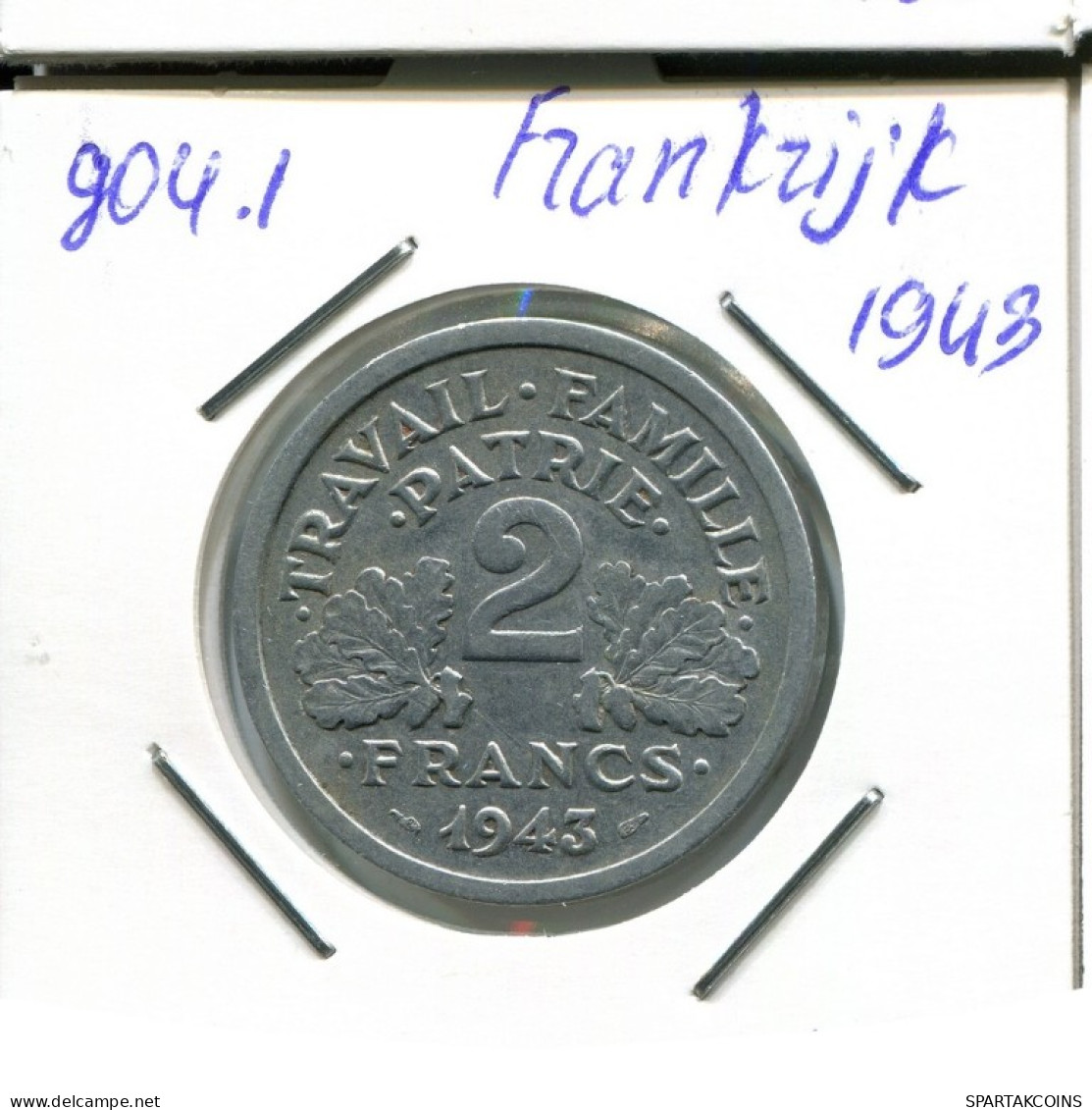 2 FRANCS 1943 FRANKREICH FRANCE Französisch Münze #AN346.D.A - 2 Francs