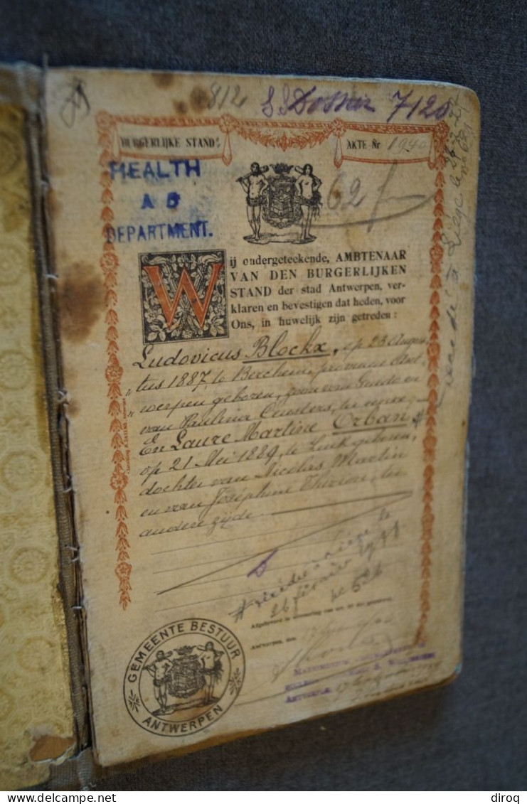 Ancien Carnet De Mariage Anvers 1900,originale Pour Collection,18 Cm. Sur 11,5 Cm. - Historische Dokumente