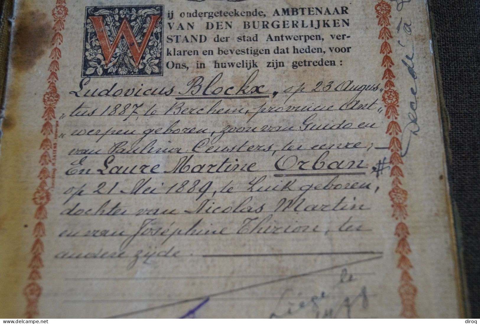 Ancien Carnet De Mariage Anvers 1900,originale Pour Collection,18 Cm. Sur 11,5 Cm. - Historische Documenten