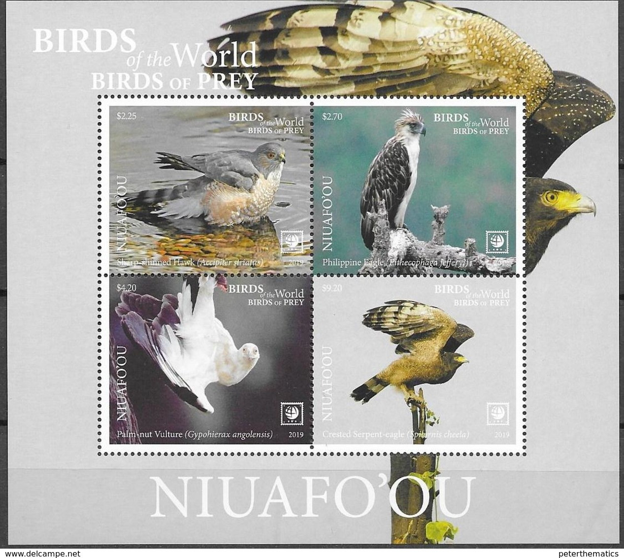 NIUAFO'OU, 2019, MNH, BIRDS, BIRDS OF PREY, EAGLES, HAWKS, PHILIPPINE EAGLE, SHEETLET OF 4v - Eagles & Birds Of Prey