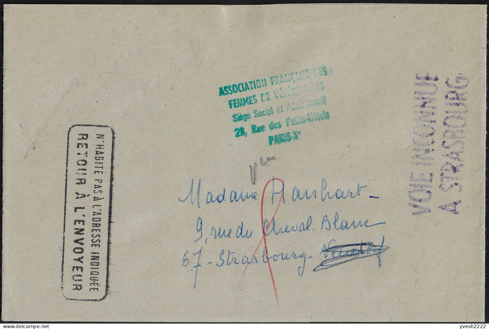 France 1971/73, 2 Bandes-journal Association Des Femmes De Vétérinaires. Voie Inconnue à Strasbourg, Envoi En Nombre - Other & Unclassified