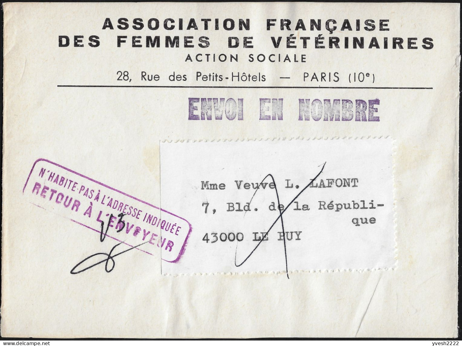 France 1971/73, 2 Bandes-journal Association Des Femmes De Vétérinaires. Voie Inconnue à Strasbourg, Envoi En Nombre - Other & Unclassified